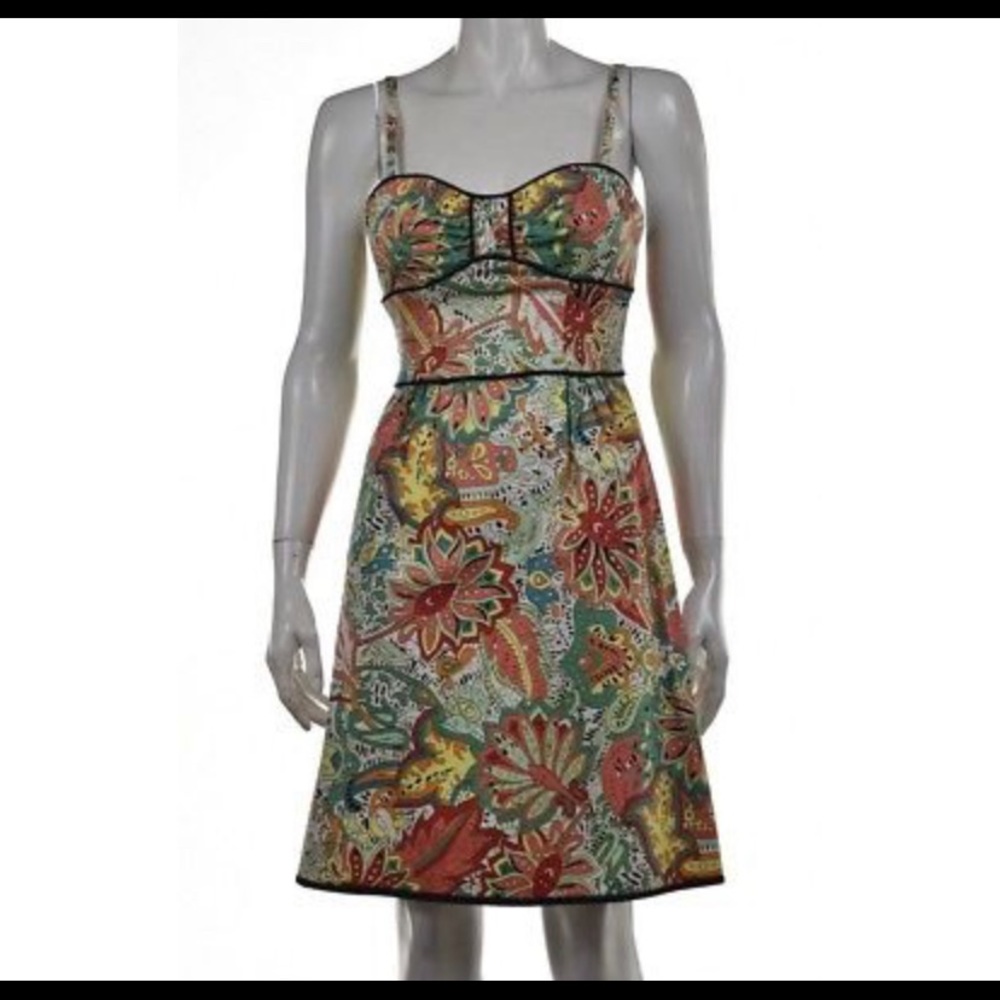 NANETTE LEPORE DRESS SZ 8 GREEN PRINT KNEE LENGTH